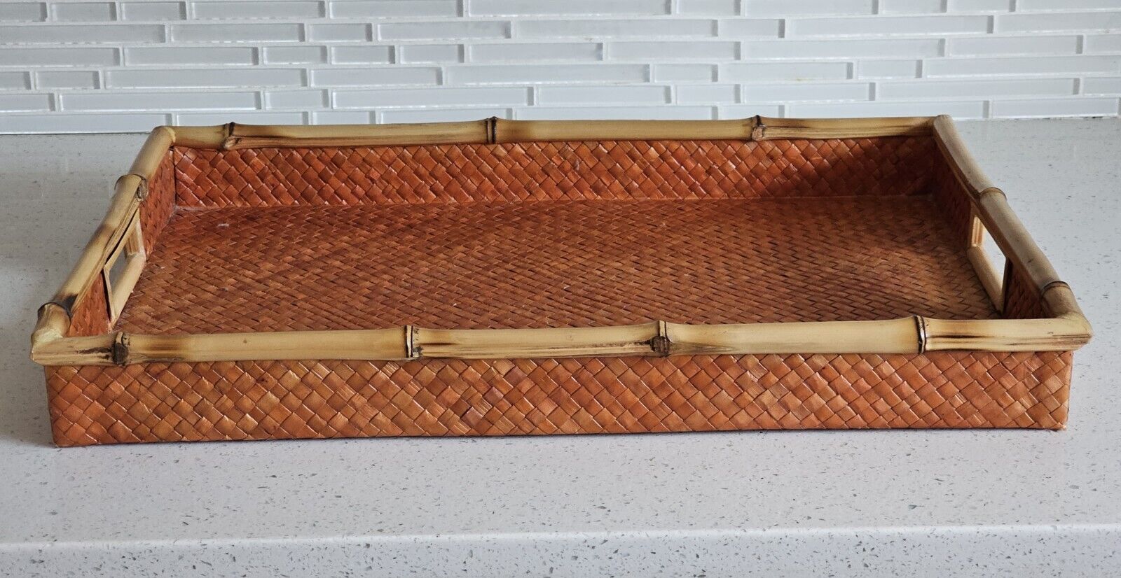 Italian 1970s Bamboo and Wicker Serving Tray in the Style of Gabriella Crespi