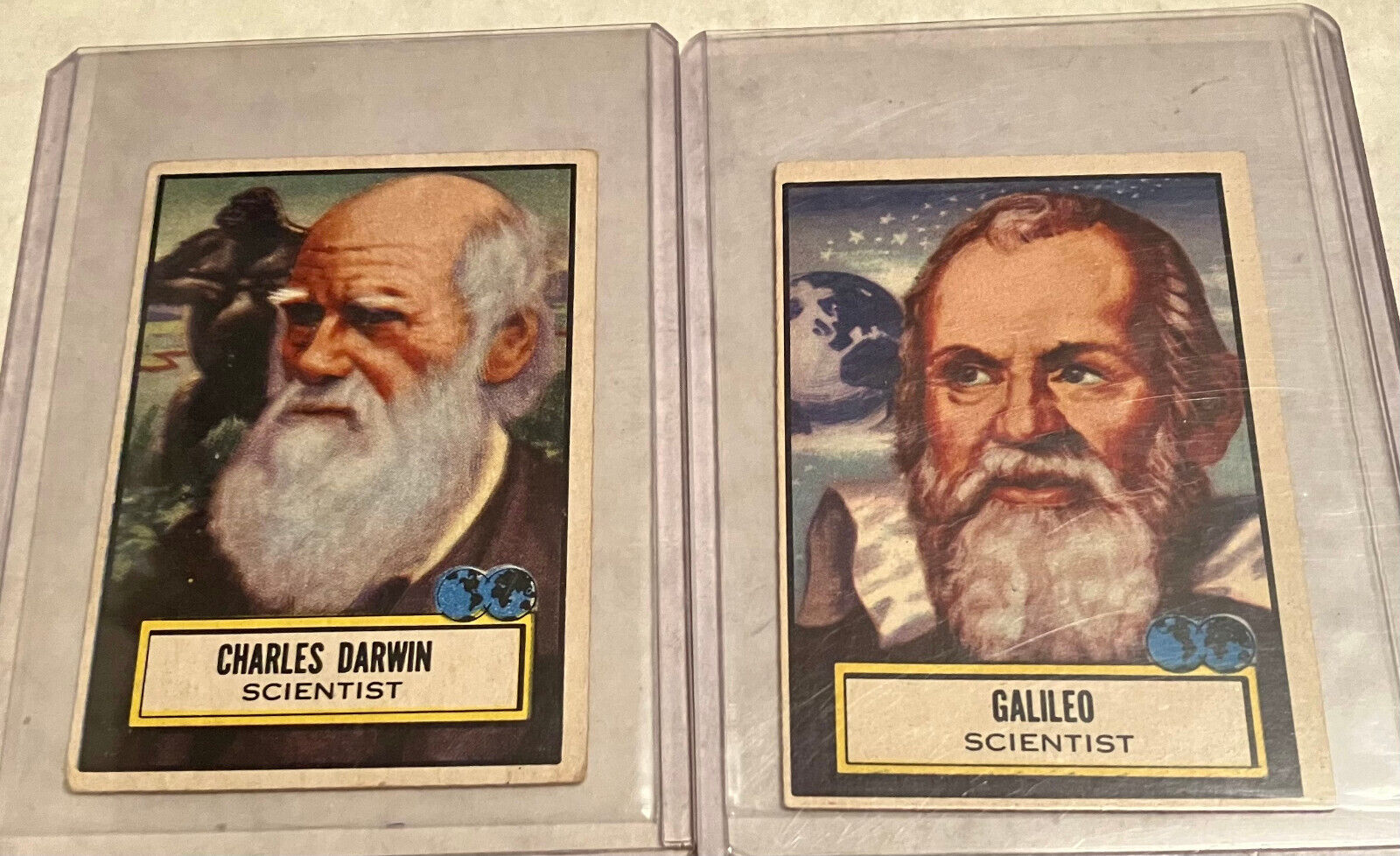 1952 Topps Look 'n See 2 Cards Scientists: Galileo & Charles Darwin Good-Ex
