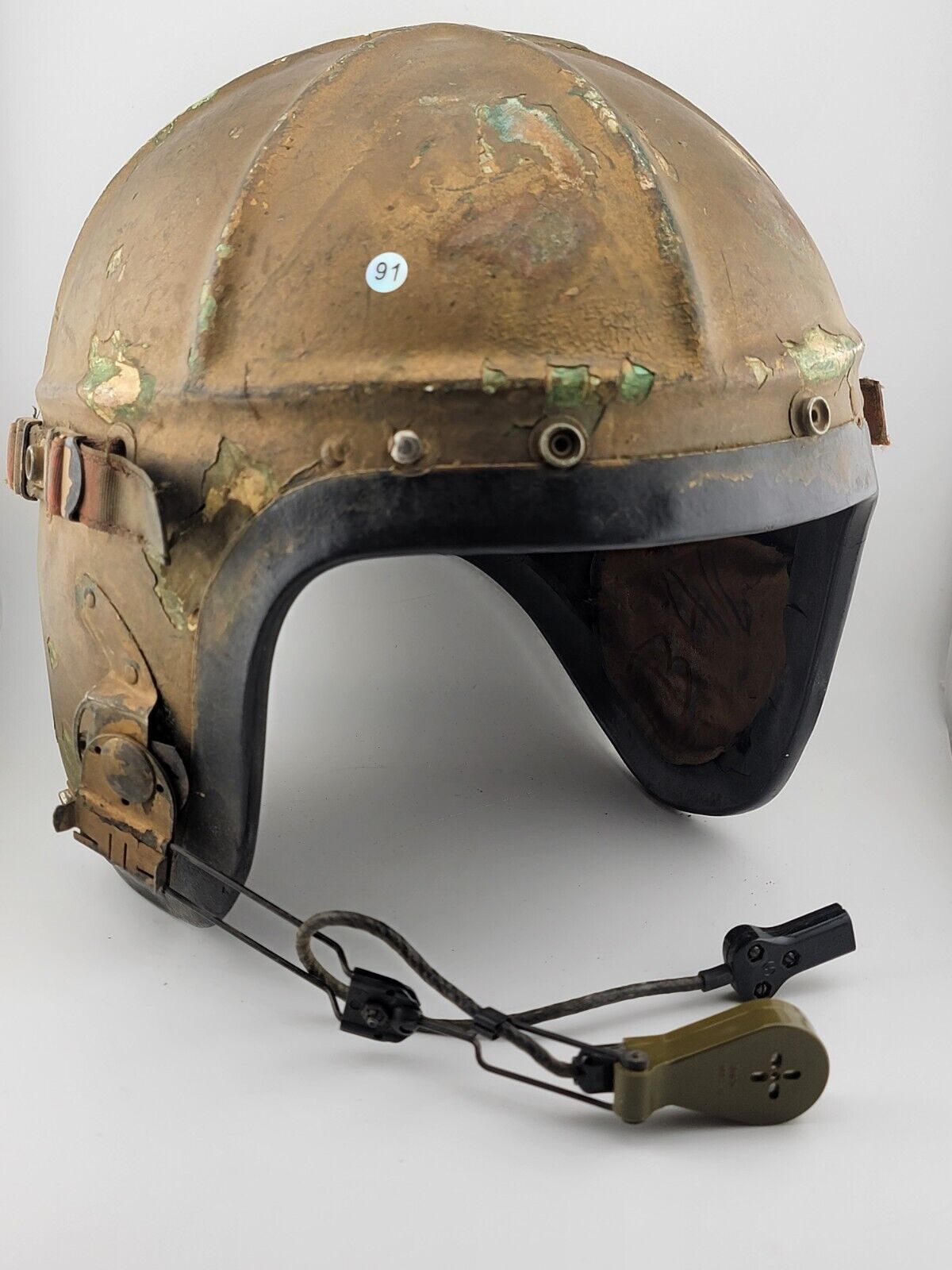 1950s US Navy Korean War H-4 Flight Helmet XL MFG Bassons Corp. - w/ Boom Mic
