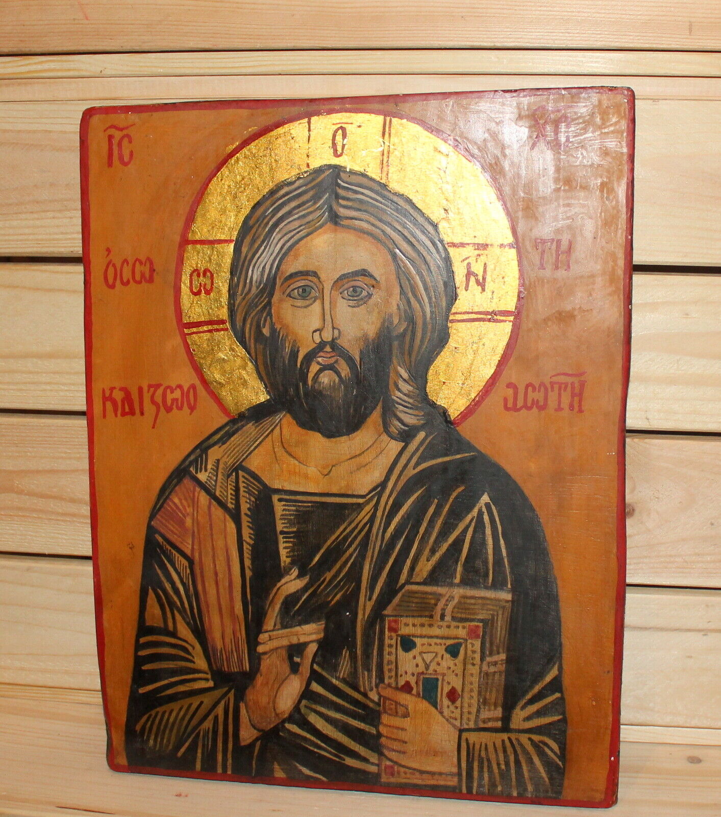 Vintage hand painted Orthodox icon Jesus Christ