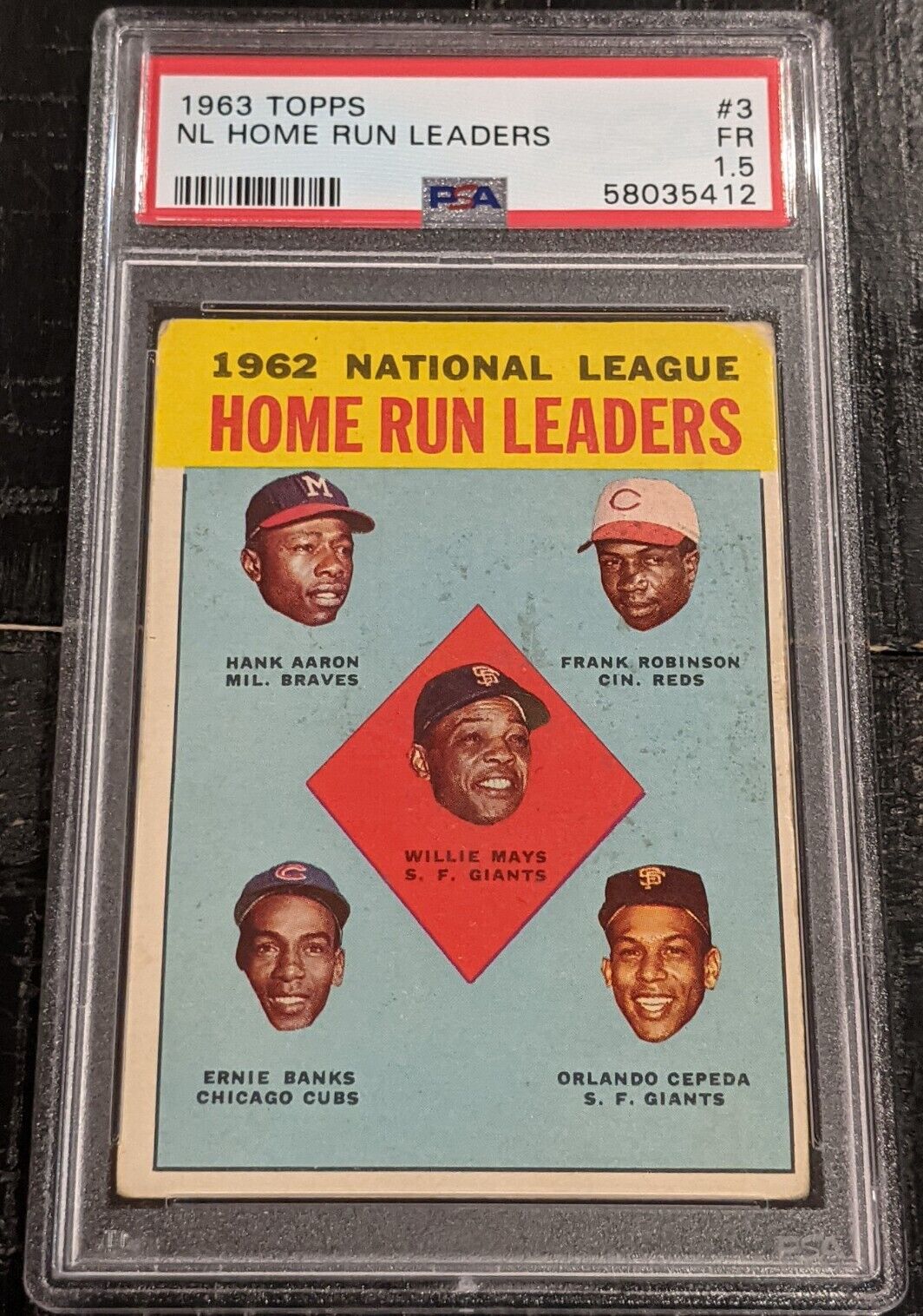 1963 Topps NL Home Run Leaders Hank Aaron Willie Mays Banks Cepeda Frank PSA 1.5