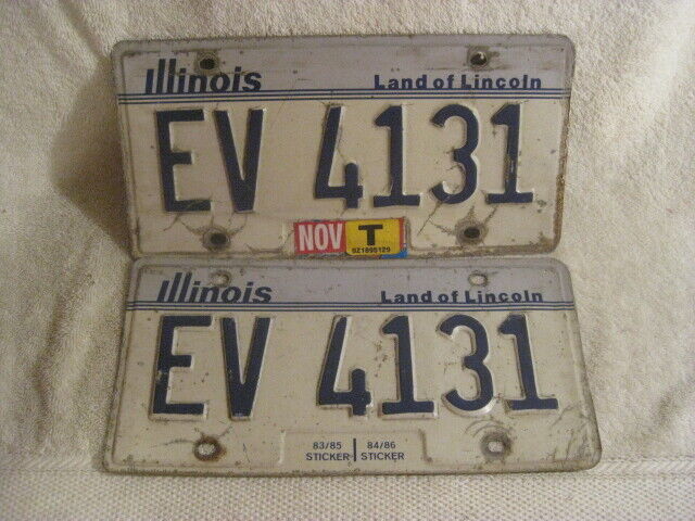 Illinois License Plate Pair EV 4131 IL 1980's with T temporary sticker
