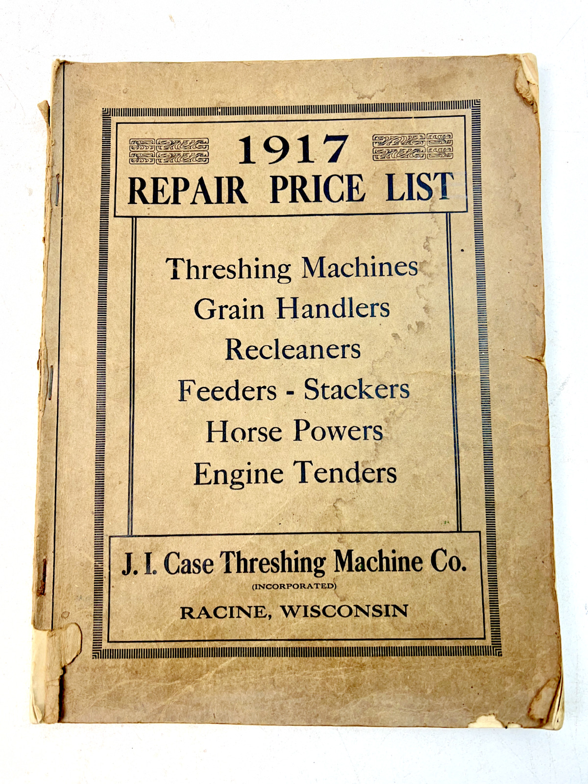 Antique 1917 Repair Price List - J.I. Case Threshing Machine Co. - Racine, WI