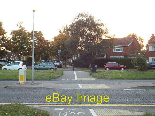 Photo 6x4 Cycle route crossing Watling Way St Albans The small blue sign  c2015