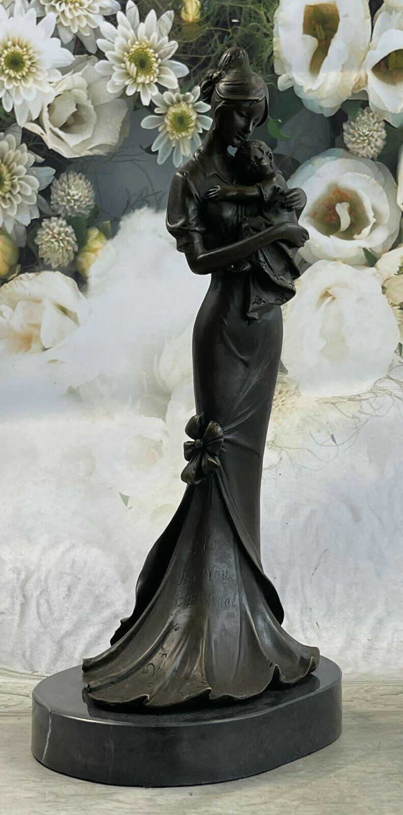 Real Bronze Metal Statue on Stone Sweet Mom Mother and Baby Mothers`s Day Gift
