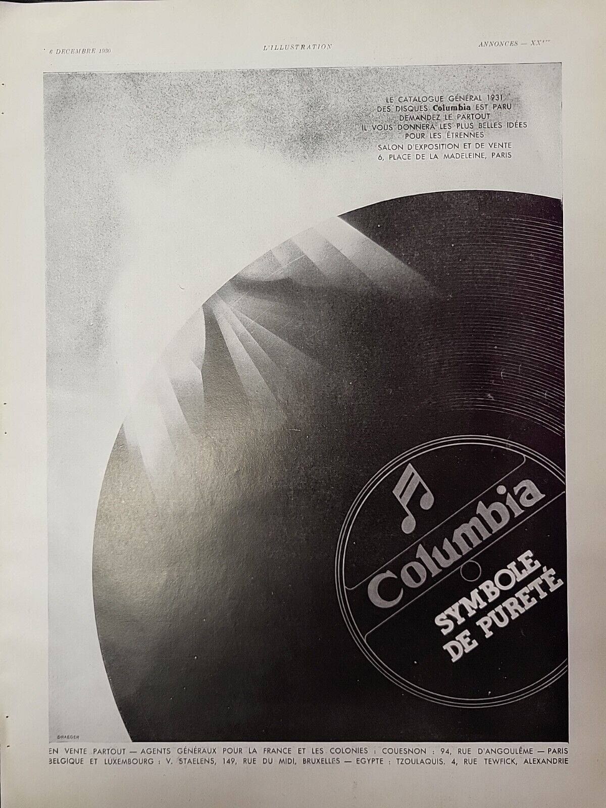 Columbia Records 1930 L\'illustration Magazine Print Advertising FRENCH Vinyl