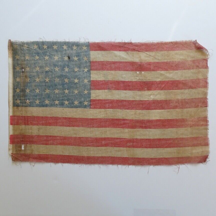 Antique 48 Star USA American Parade Flag Thin Glazed Muslin Stars and Stripes