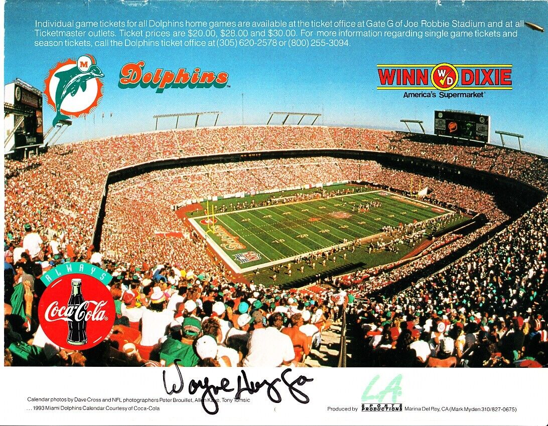 Wayne Huizenga autographed signed Miami Dolphins 1993 1994 calendar back cover