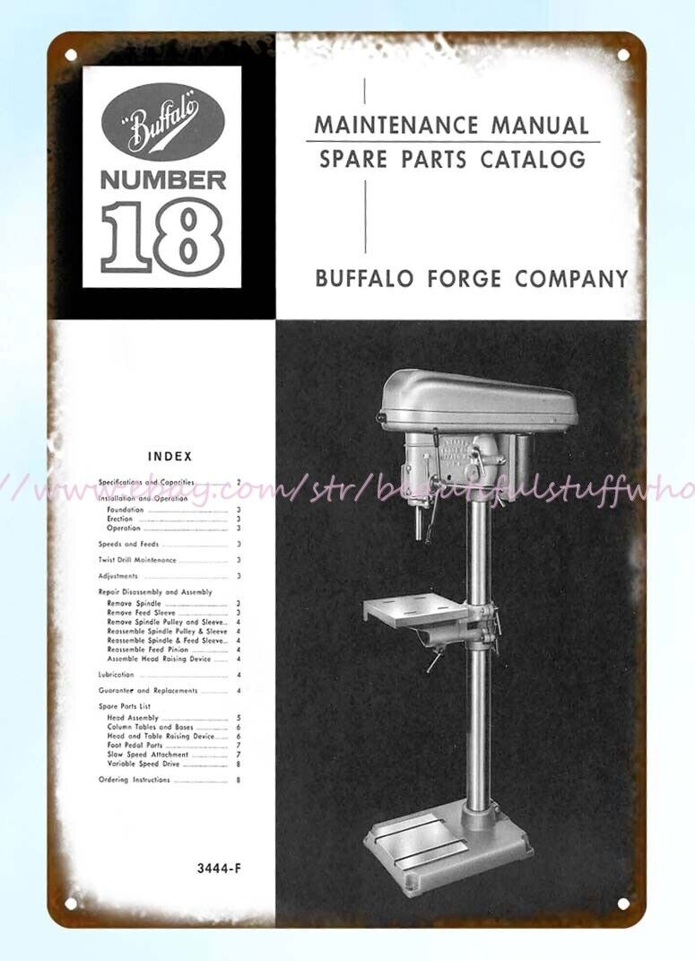 reproduction sign 1968 Buffalo Drill Press Bulletin catalog cover metal tin sign