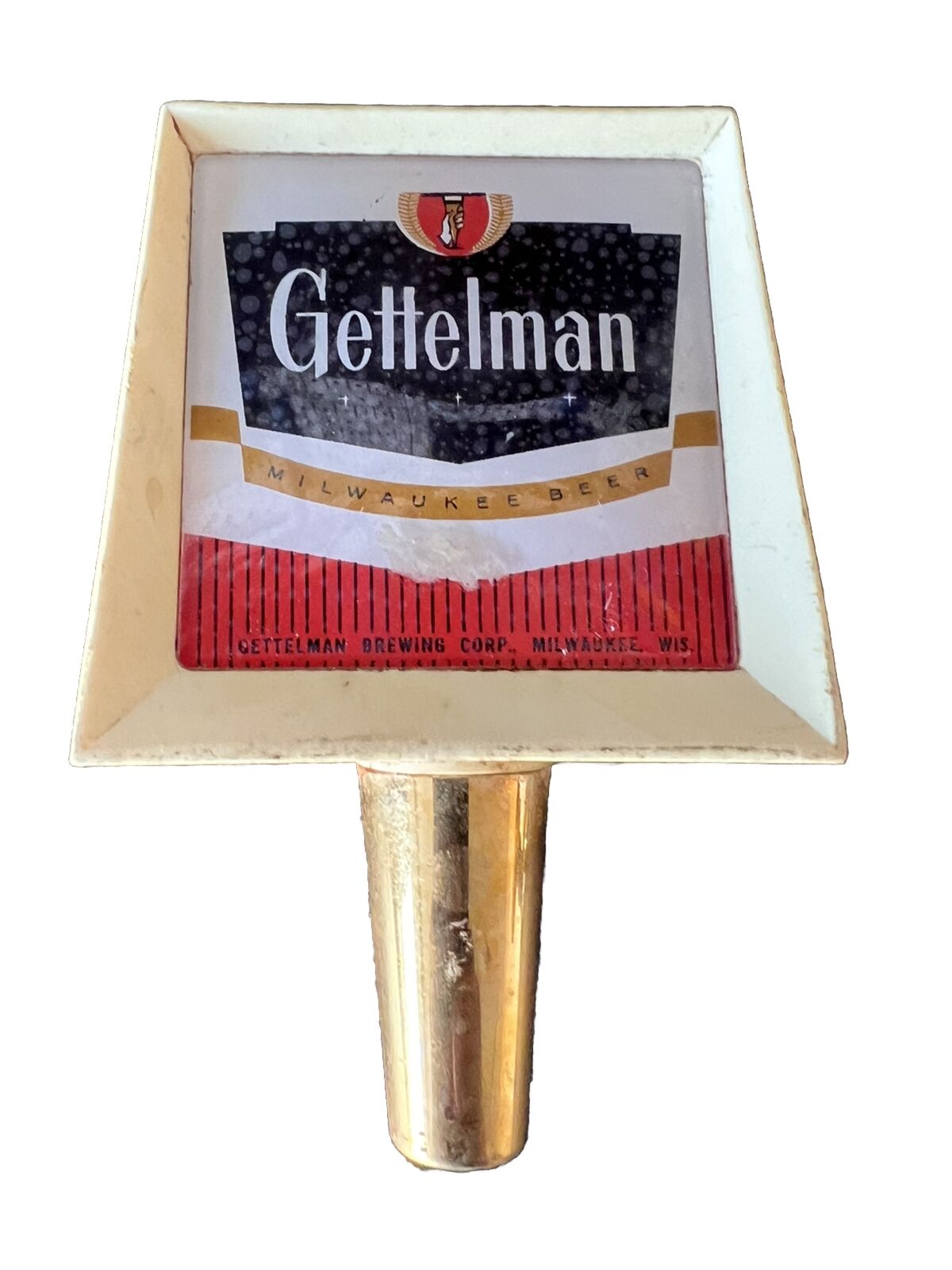 Vintage Gettelman Beer Tap Handle Plastic with Metal Base Milwaukee WI 4.25”
