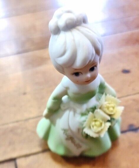 Vintage Brinns Birthday Girl August Figurine Porcelain Bisque 4 Inch Tall