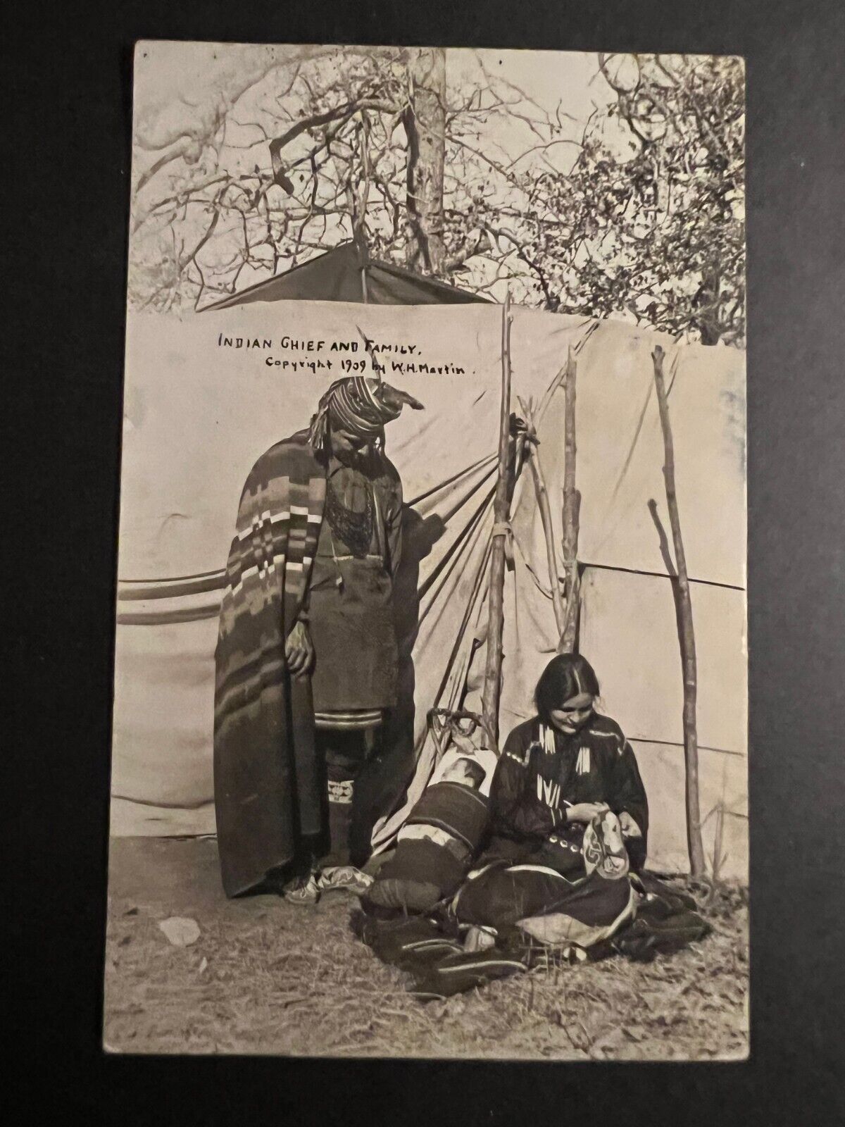 Mint Postcard USA RPPC Indian Chief and Family 1909 Native American