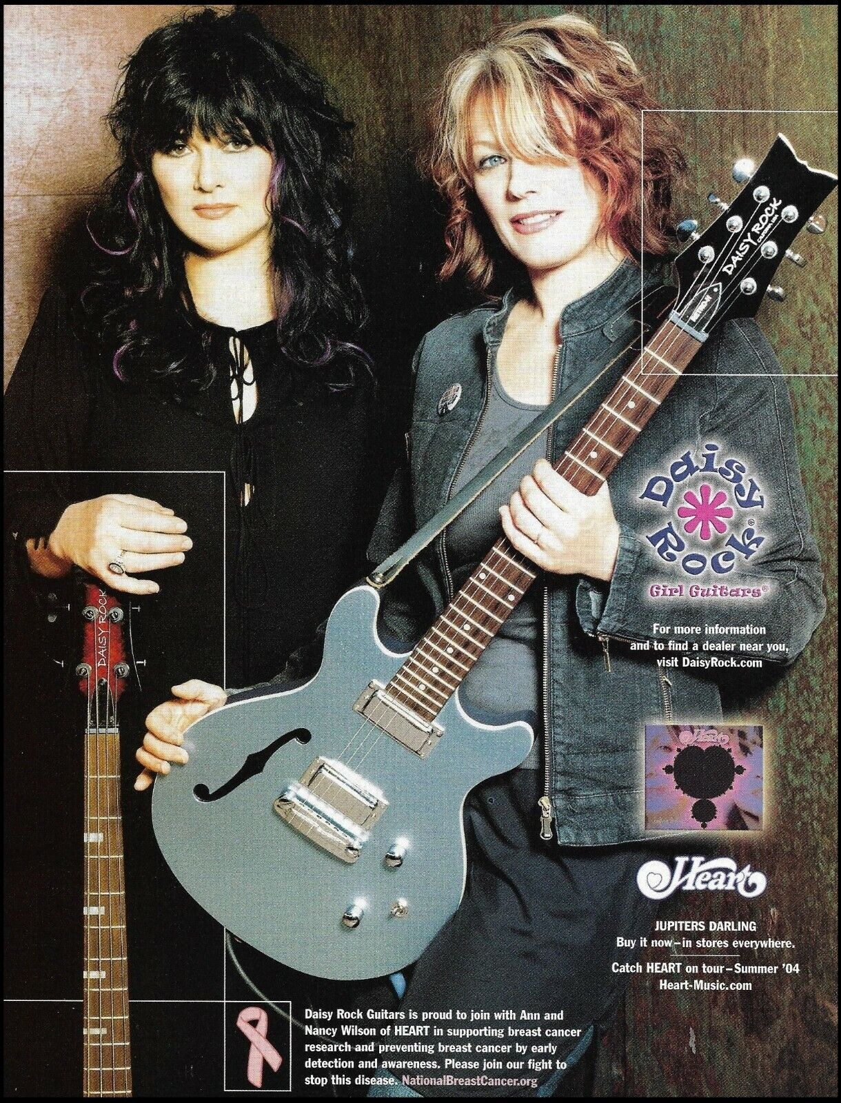 Heart band Ann & Nancy Wilson Daisy Rock guitar breast cancer research ad print