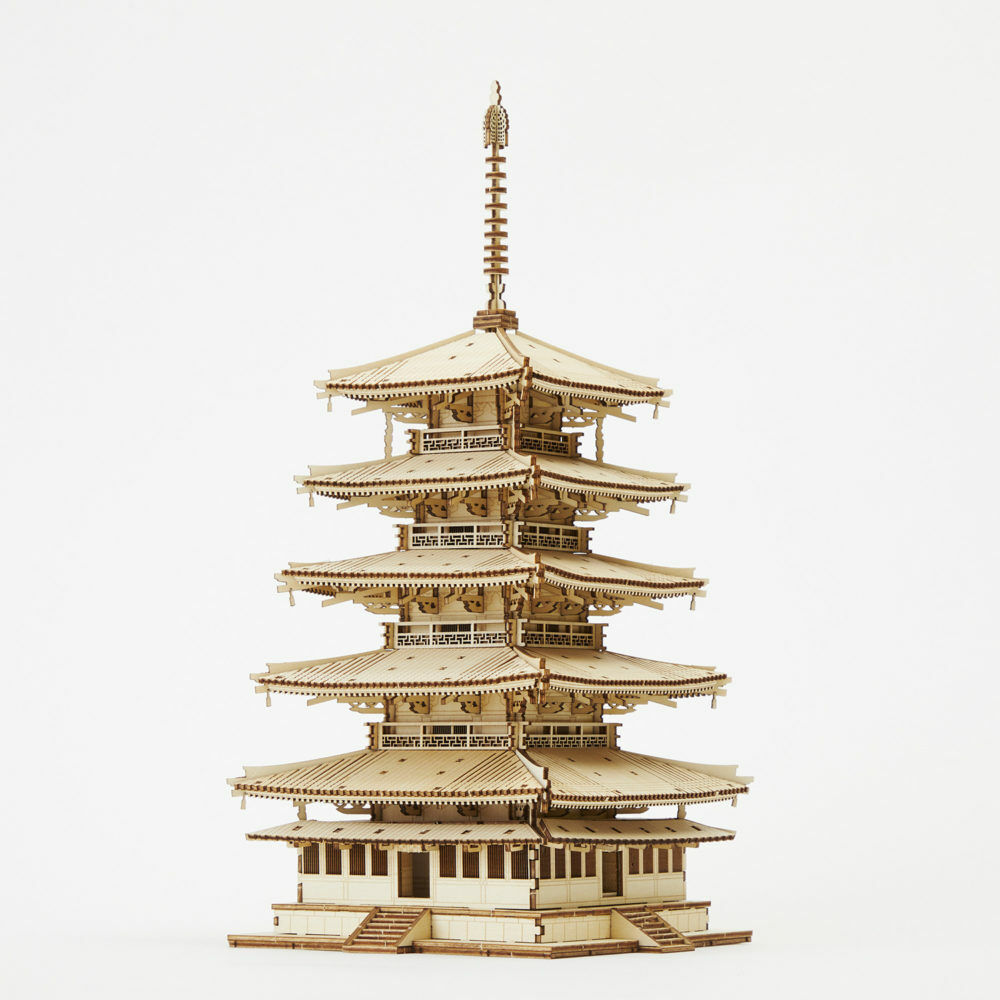 Ki-gu-mi Five-storied pagoda Puzzles 3D wooden framework Art  Japan assembly Kit