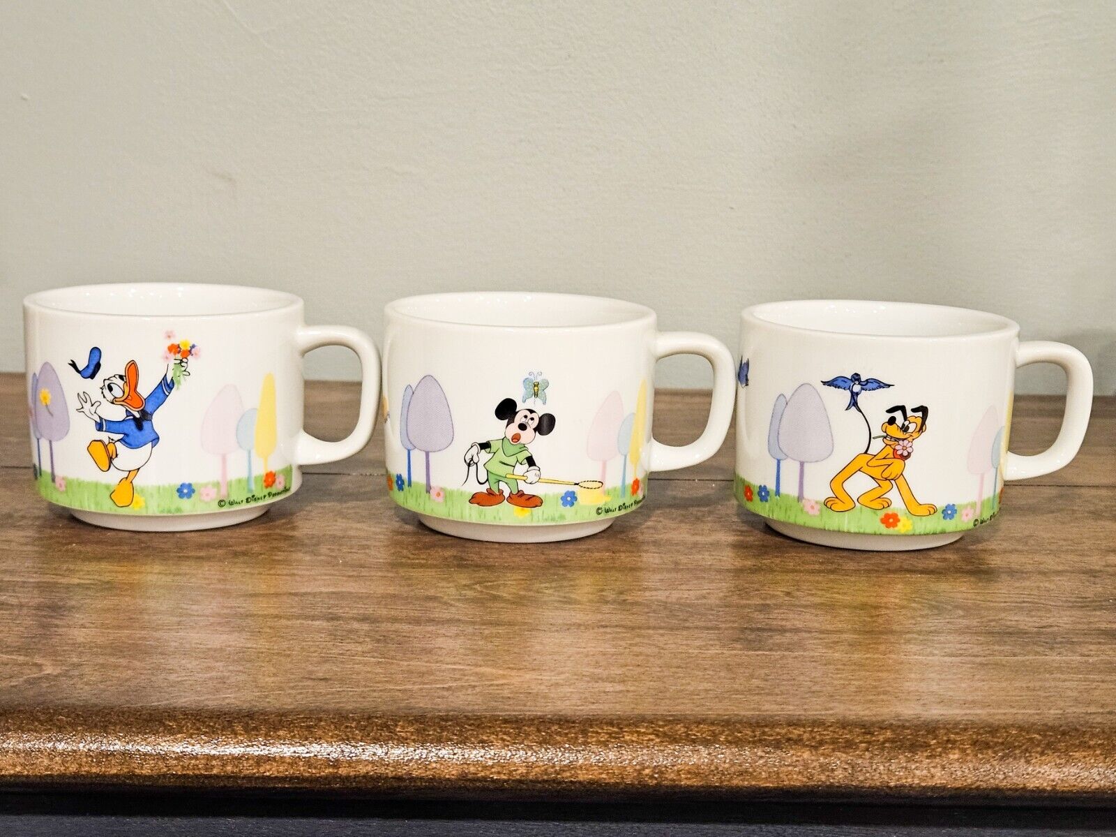 Vintage Disney Set of Spring Mugs Made in Japan- Mickey, Donald, and Pluto
