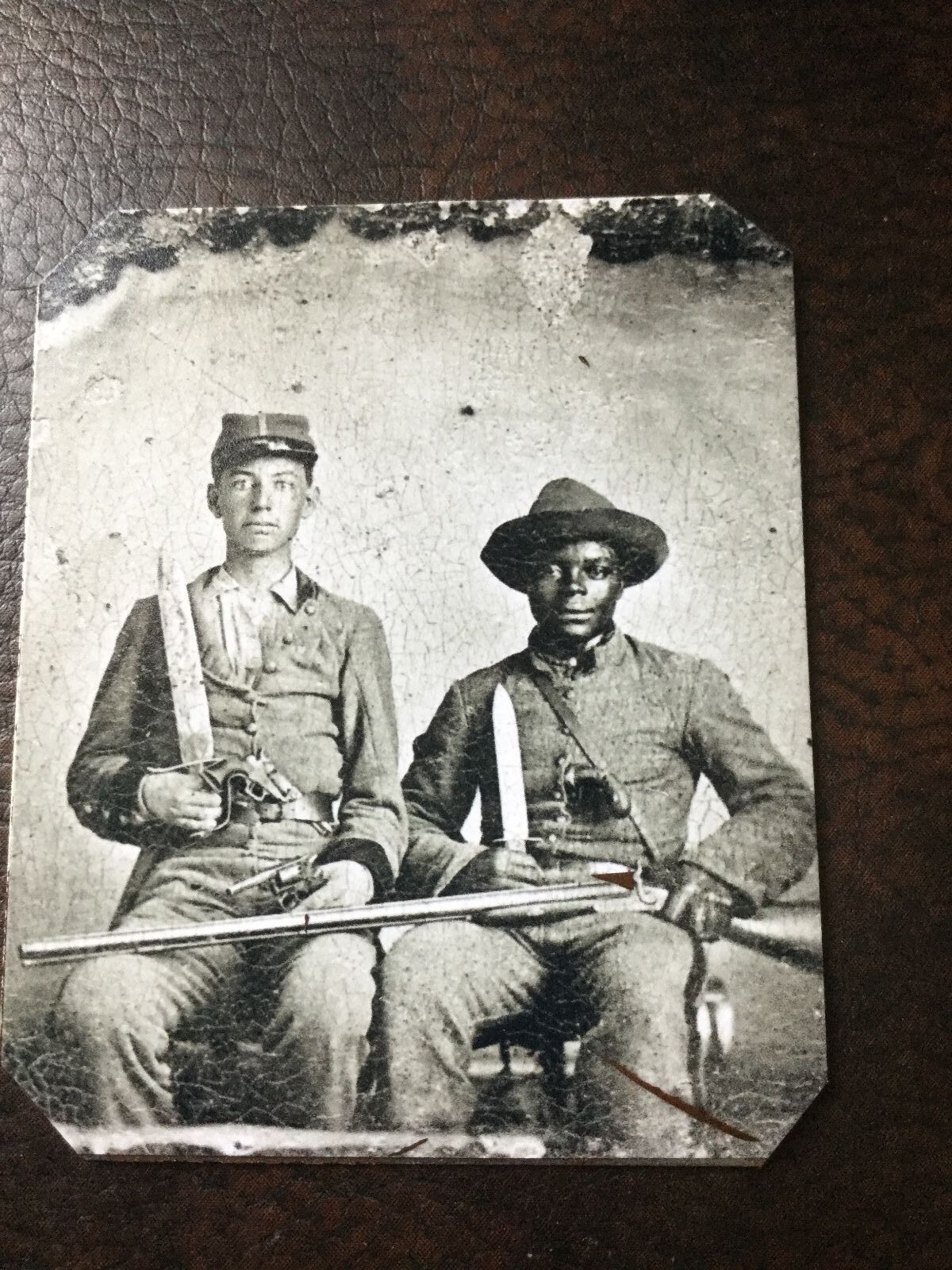 Sergeant A.M. Chandler and Silas Chandler (family slave) tintype C003RP