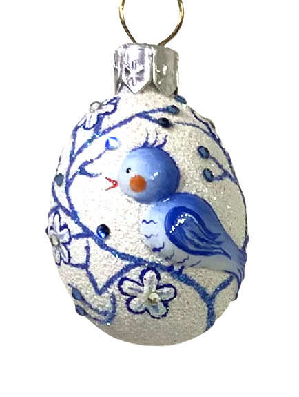 Patricia Breen Miniature Egg Serenade Bird Blue 2009 #2922 Glitter Jeweled 1.5”
