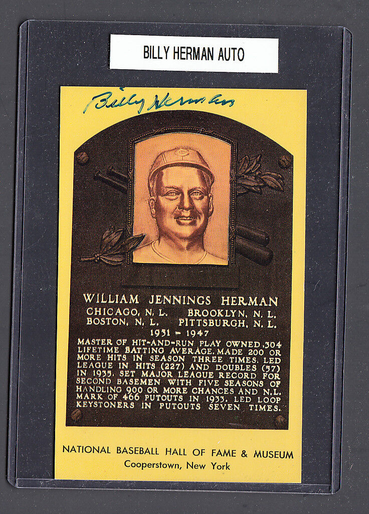 Billy Herman Signed Yellow Hall of Fame Plaque Postcard JSA d\'1992