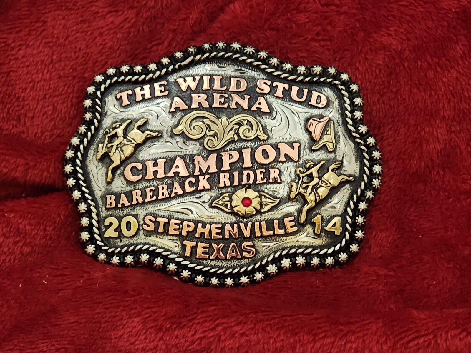CHAMPION BRONC RIDING STEPHENVILLE TEXAS PRO RODEO TROPHY BUCKLE☆2014☆RARE☆973