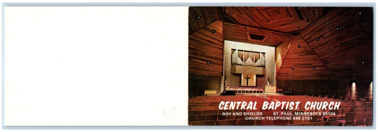 St. Paul Minnesota MN Postcard Central Baptist Church Interior View Vintage