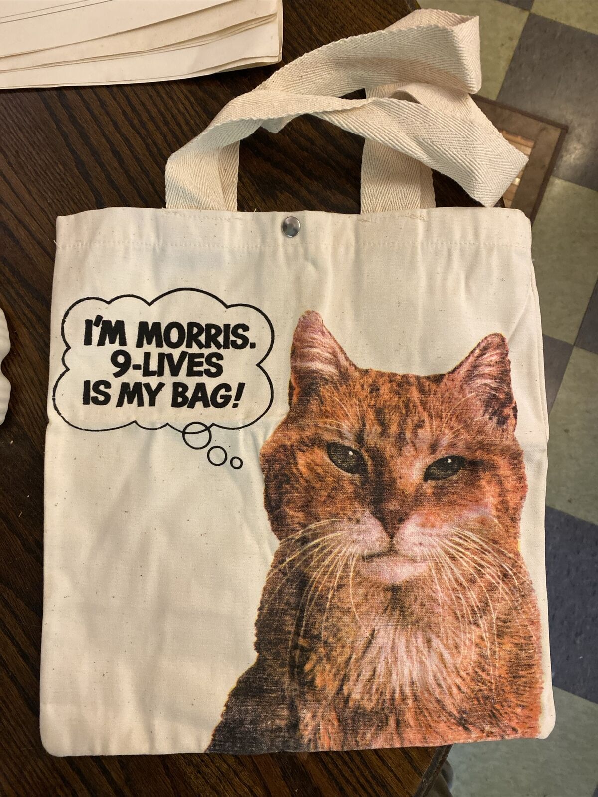 Vintage 1980’s Morris the Cat 9 Lives Canvas Tote Bag, With Snap Closure, purse