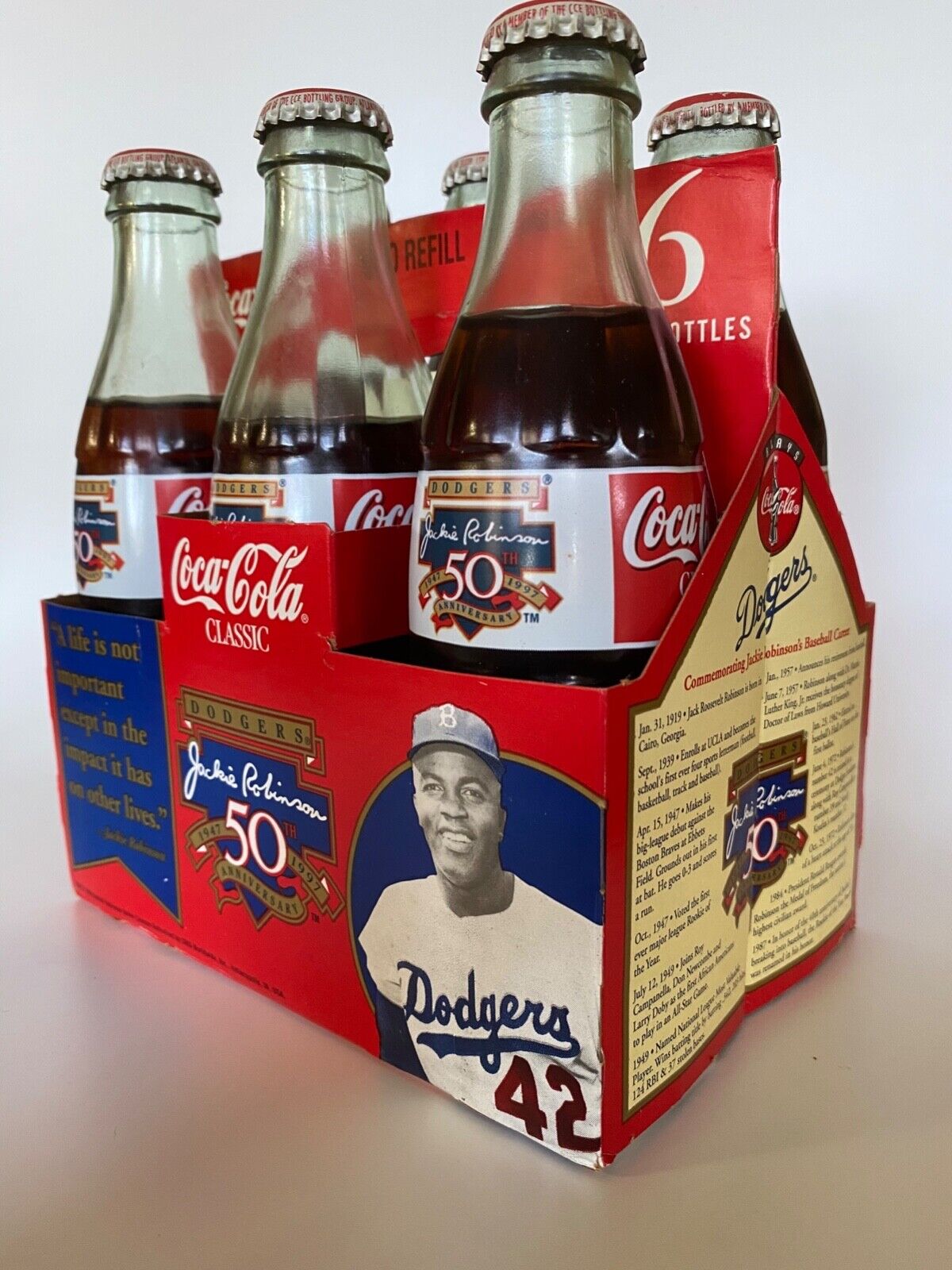Jackie Robinson 1947-1997 50th Anniversary Coca-Cola - 6 Pack Bottles