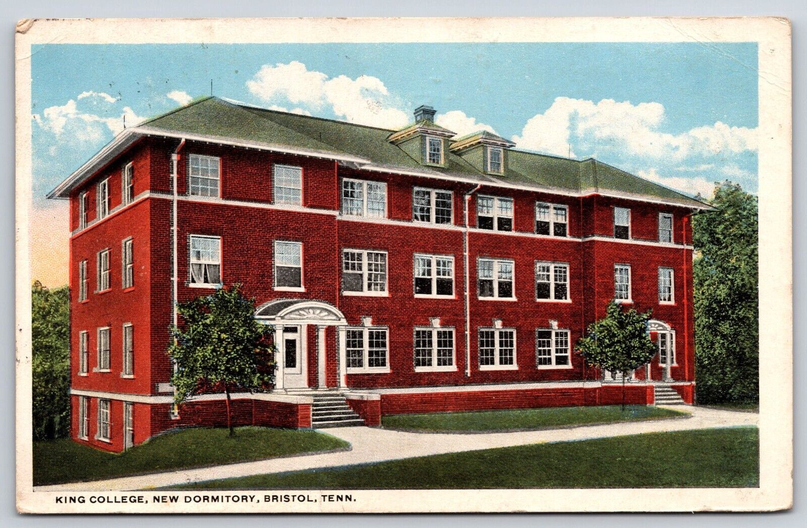 Original Old Vintage Outdoor Postcard King College Dormitory Bristol Tennessee