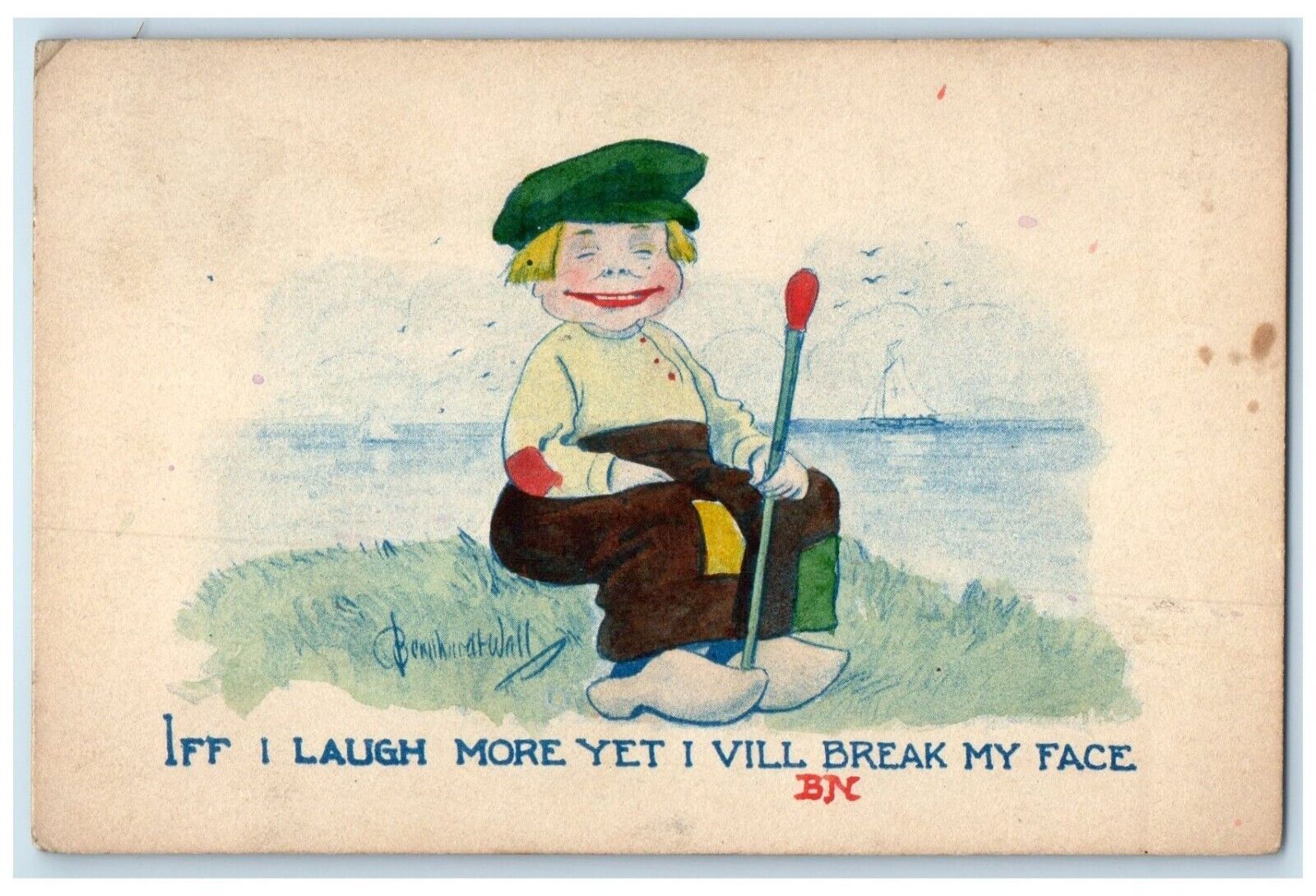 c1910\'s Dutch Boy Kid If I Laugh More Yet I Will Break My Face Wall Postcard