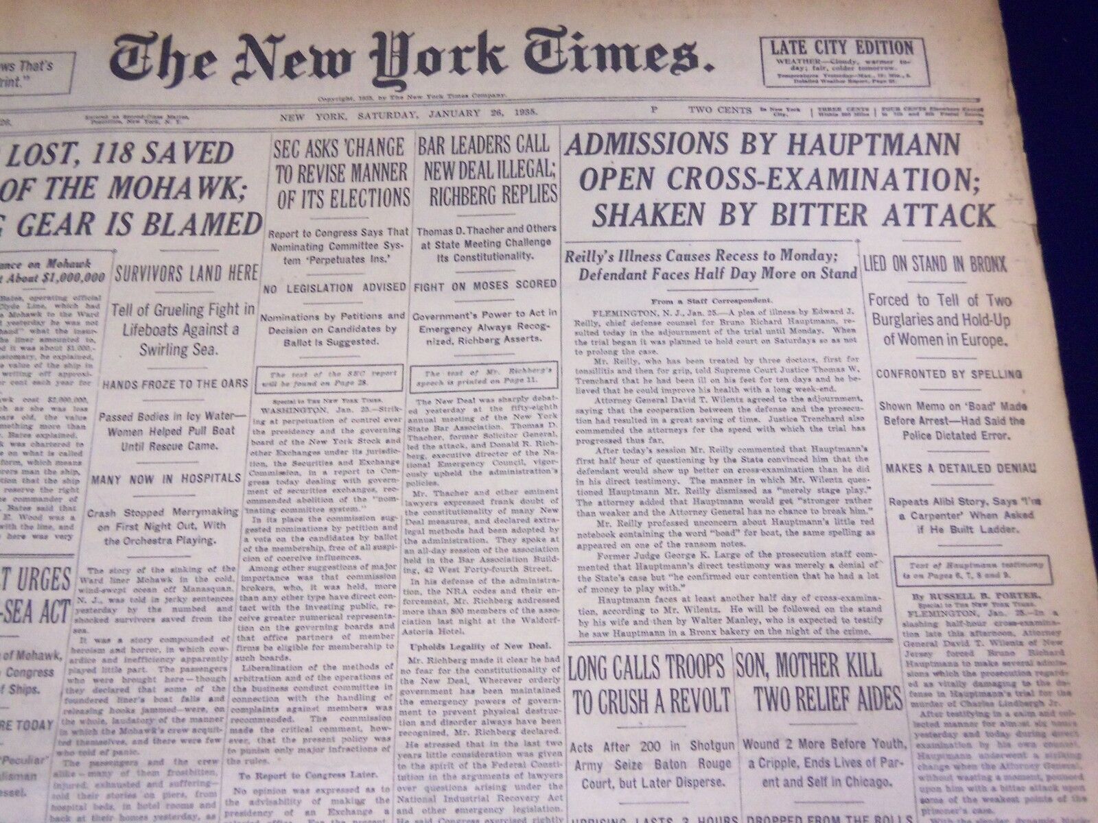 1935 JANUARY 26 NEW YORK TIMES - HAUPTMANN LIED ON STAND IN BRONX - NT 1950