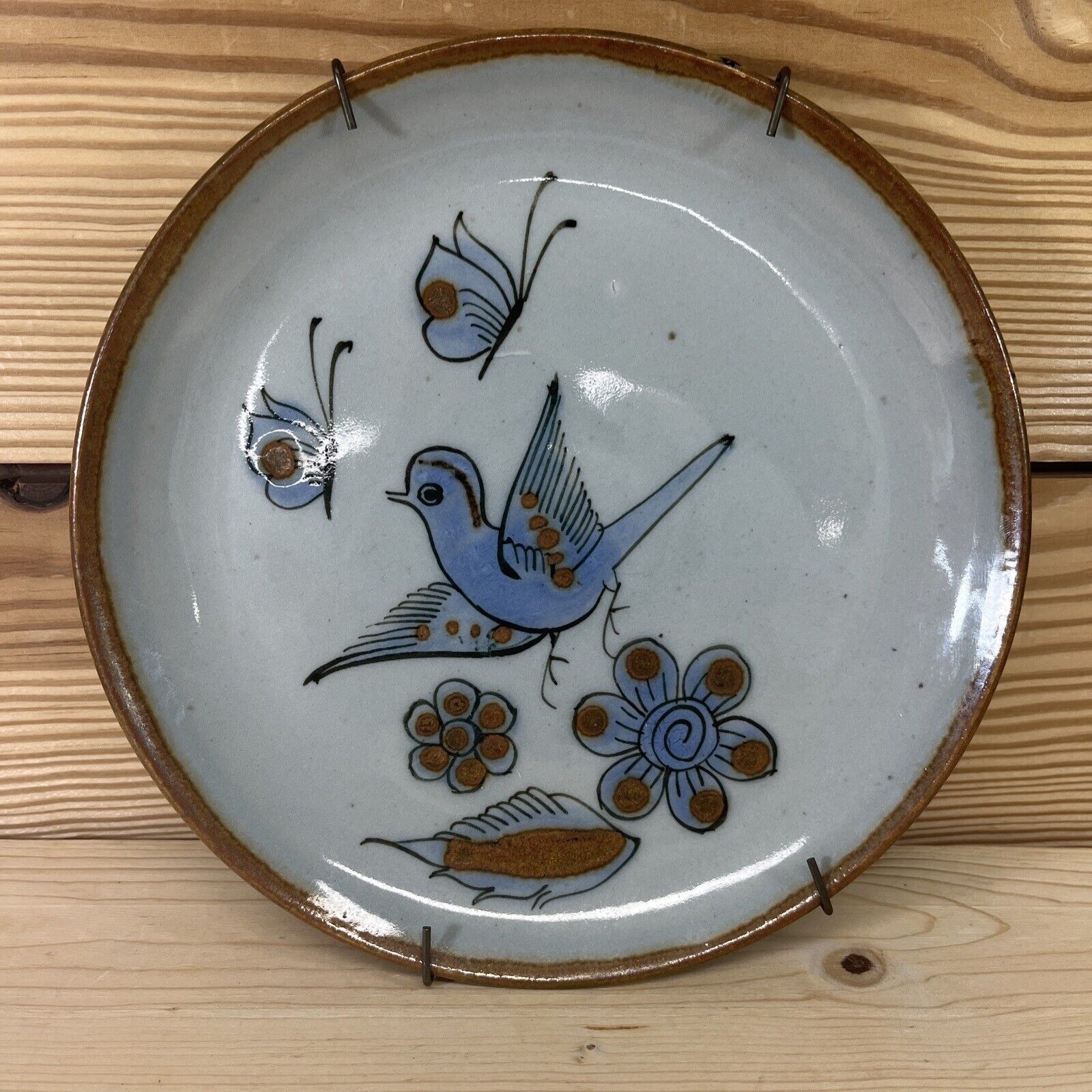 Vtg Ken Edwards El Palomar Plate Bird Butterfly Mexican Folk Pottery Signed 8\