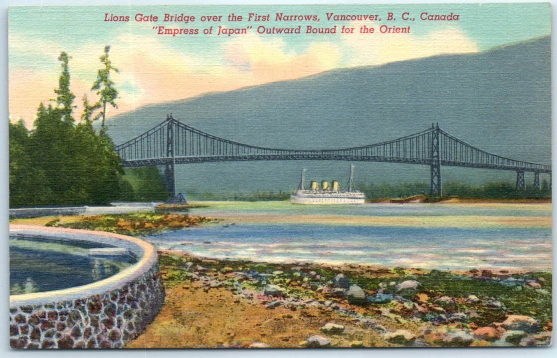 Postcard - Lions Gate Bridge over the First Narrows, Vancouver, B.C., Canada