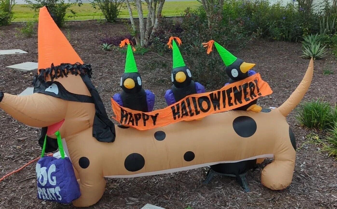 Happy Hallowiener Airblown Inflatable Dachshund 6.5 ft lighted Halloween Decor 