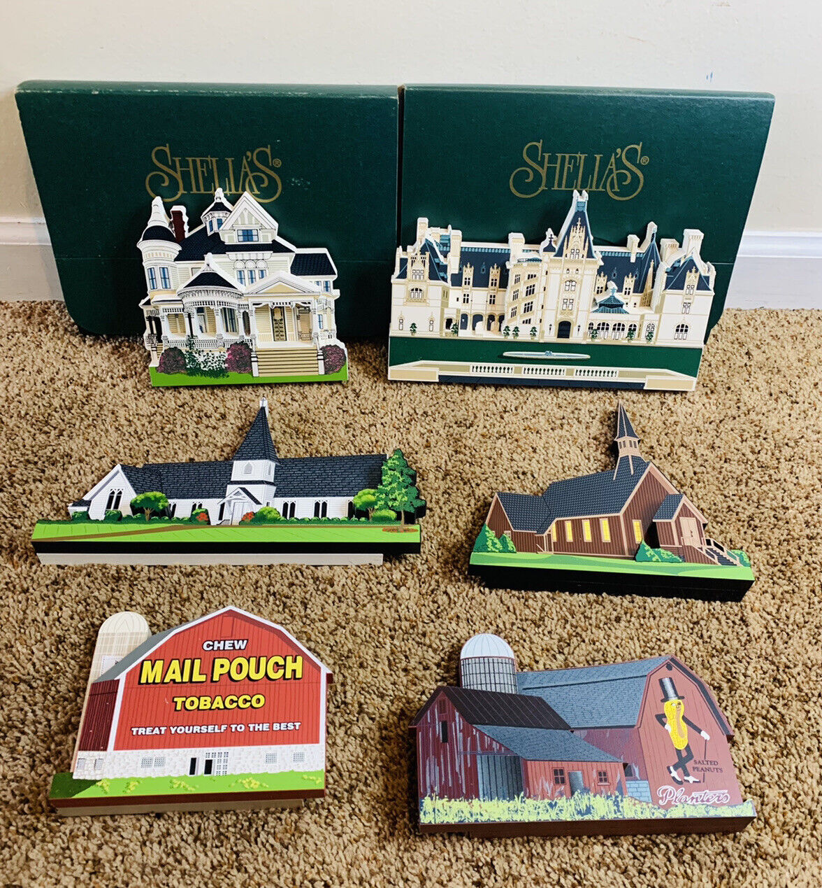 Vtg Shelia's Collectible House Lot of 6 Houses 1995-1999 Autographed