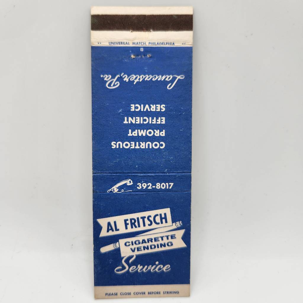 Vintage Matchcover Al Fritsch Cigarette Vending Lancaster Pennsylvania
