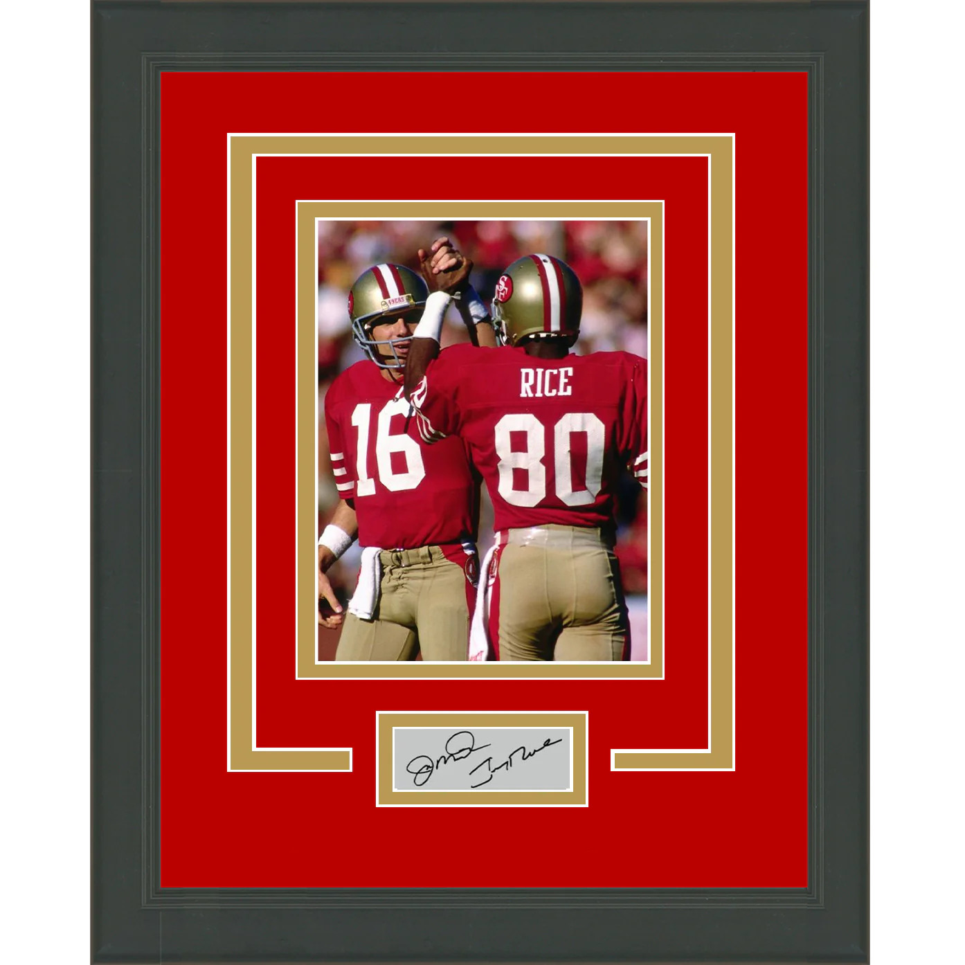 Framed Joe Montana Jerry Rice Facsimile Engraved Signature 49ers 15x16 Photo