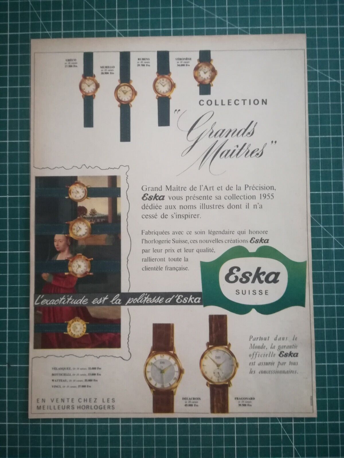 tf507 beautiful OLD ADVERTISEMENT 1950 Eska watches