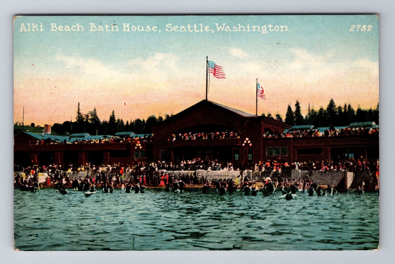 Seattle WA-Washington, Alki Beach Bath House, Antique Vintage Souvenir Postcard