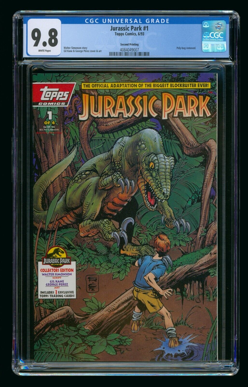 JURASSIC PARK #1 (1993) CGC 9.8 TOPPS COMICS 2nd PRINT VARIANT WHITE PAGES