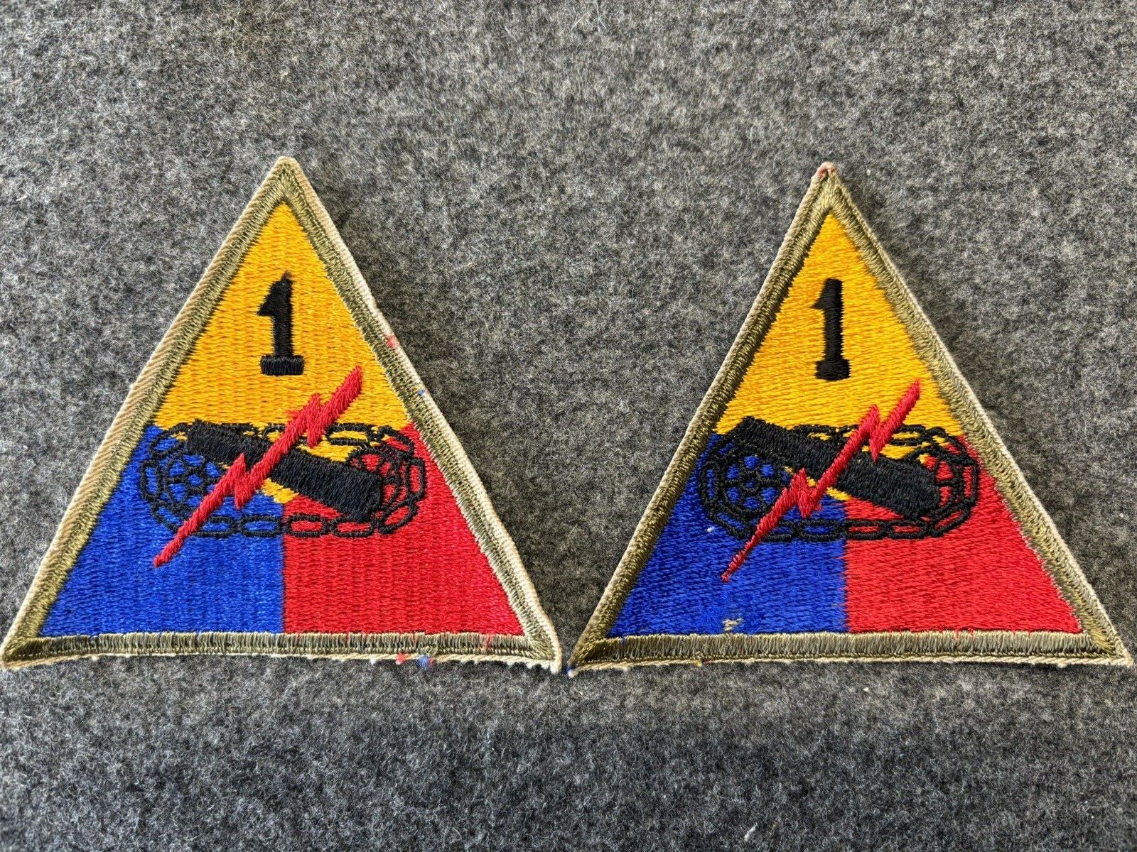 Two Slightly Different US Army WWII 1st Armored Division Shoulder Patches