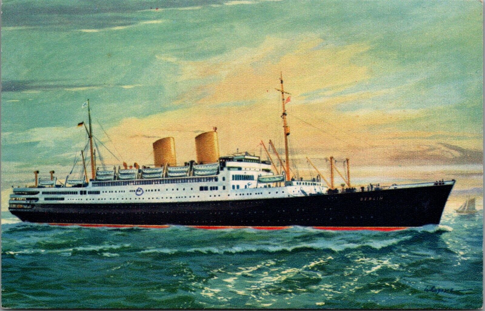 Vintage Norddeutscher Lloyd Bremen MS Berlin Passenger Ship Postcard D275