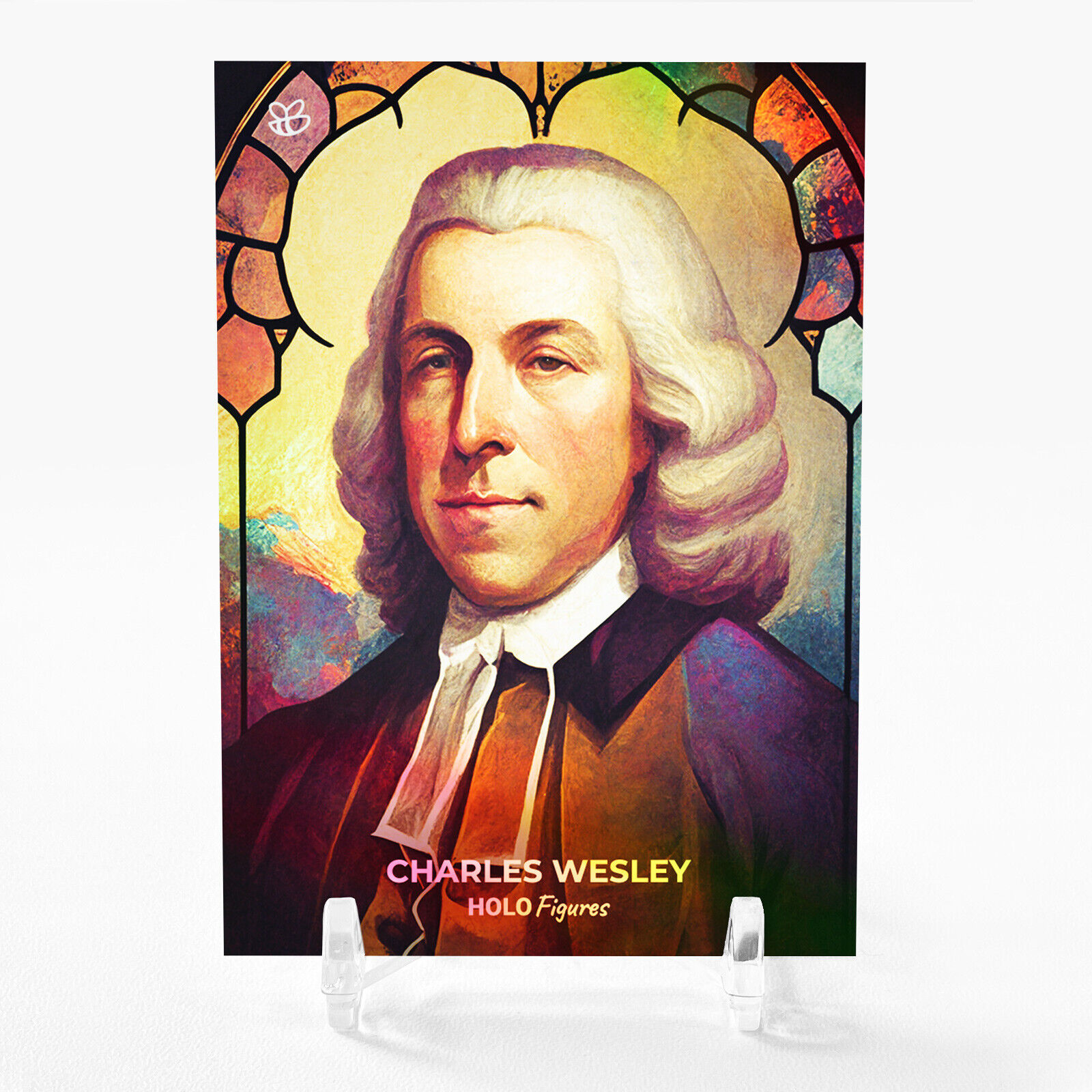 CHARLES WESLEY Prolific Hymnwriter Stained Glass Portrait Art Card #CWPH