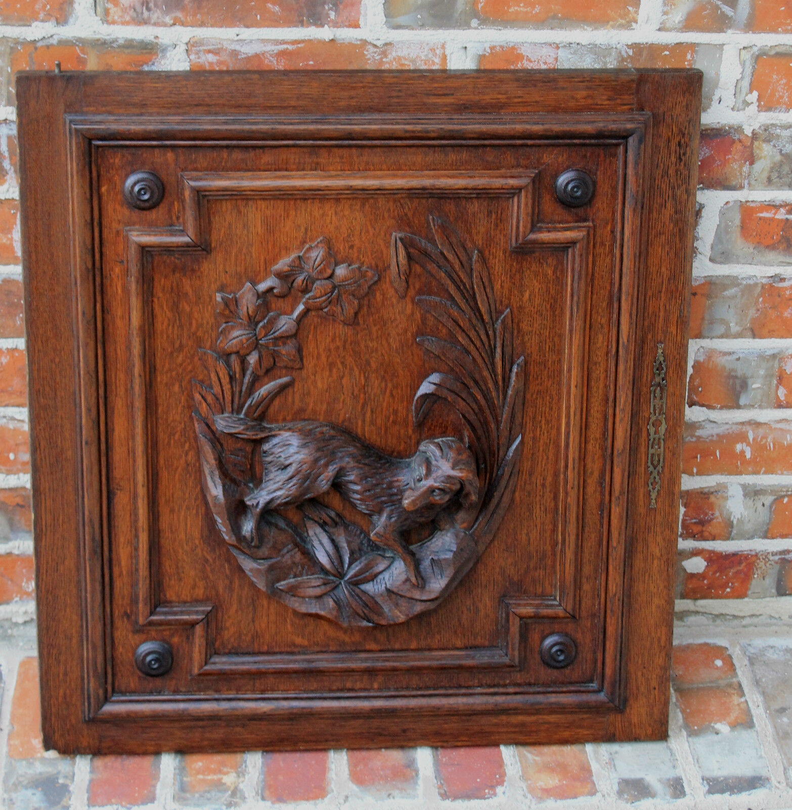 Antique French Oak Black Forest FOX Architectural Hanging Wall Panel Door #2