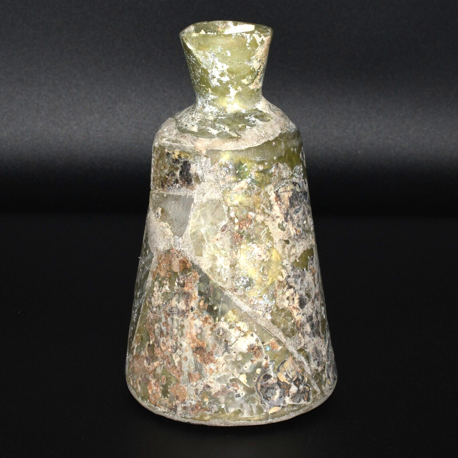 Genuine Ancient Roman Glass Bottle Vase Circa 1st - 2nd Century AD