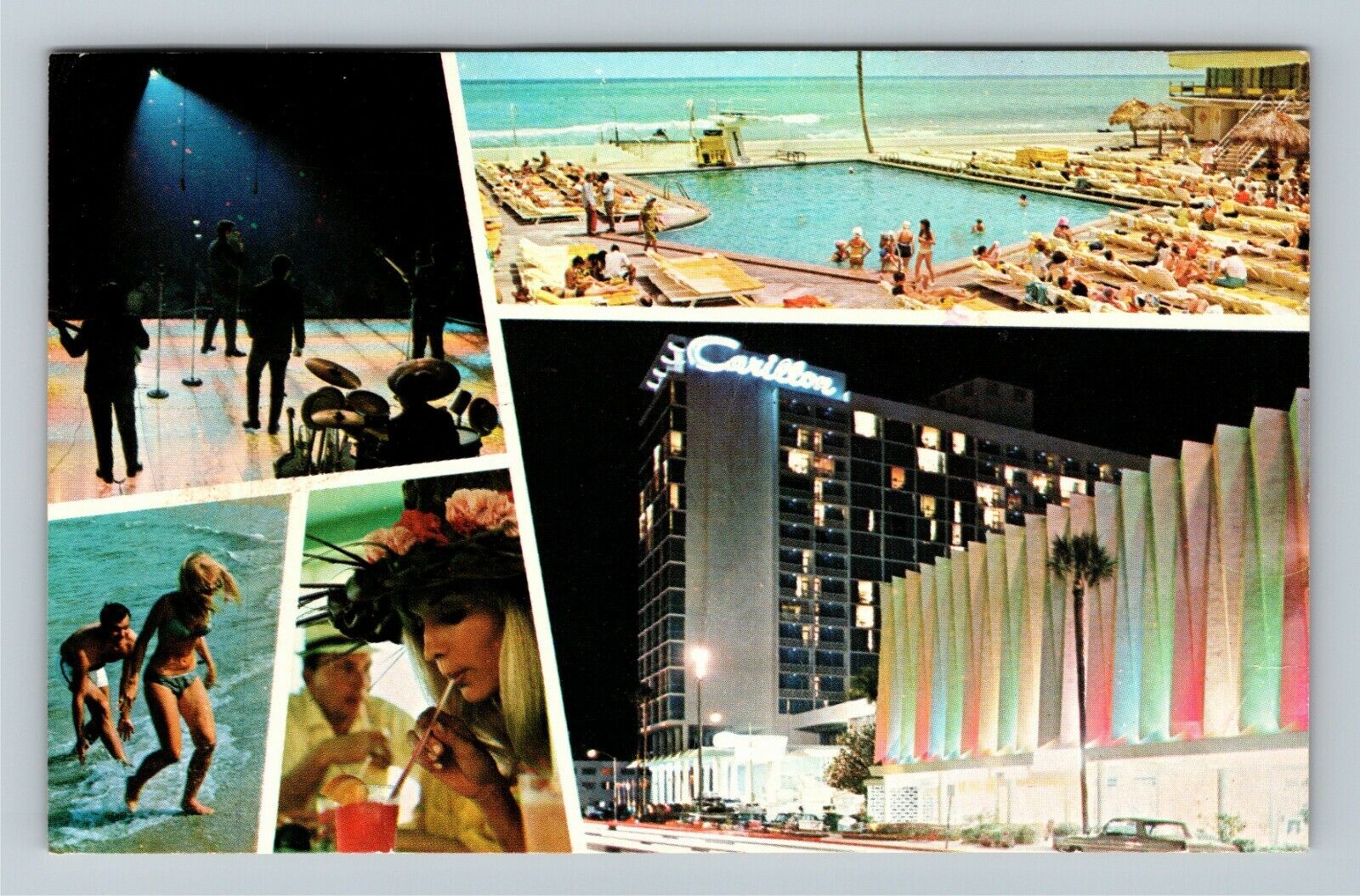 Miami FL-Florida, Carillon Hotel Pool Beach Beauty, Antique Vintage Postcard