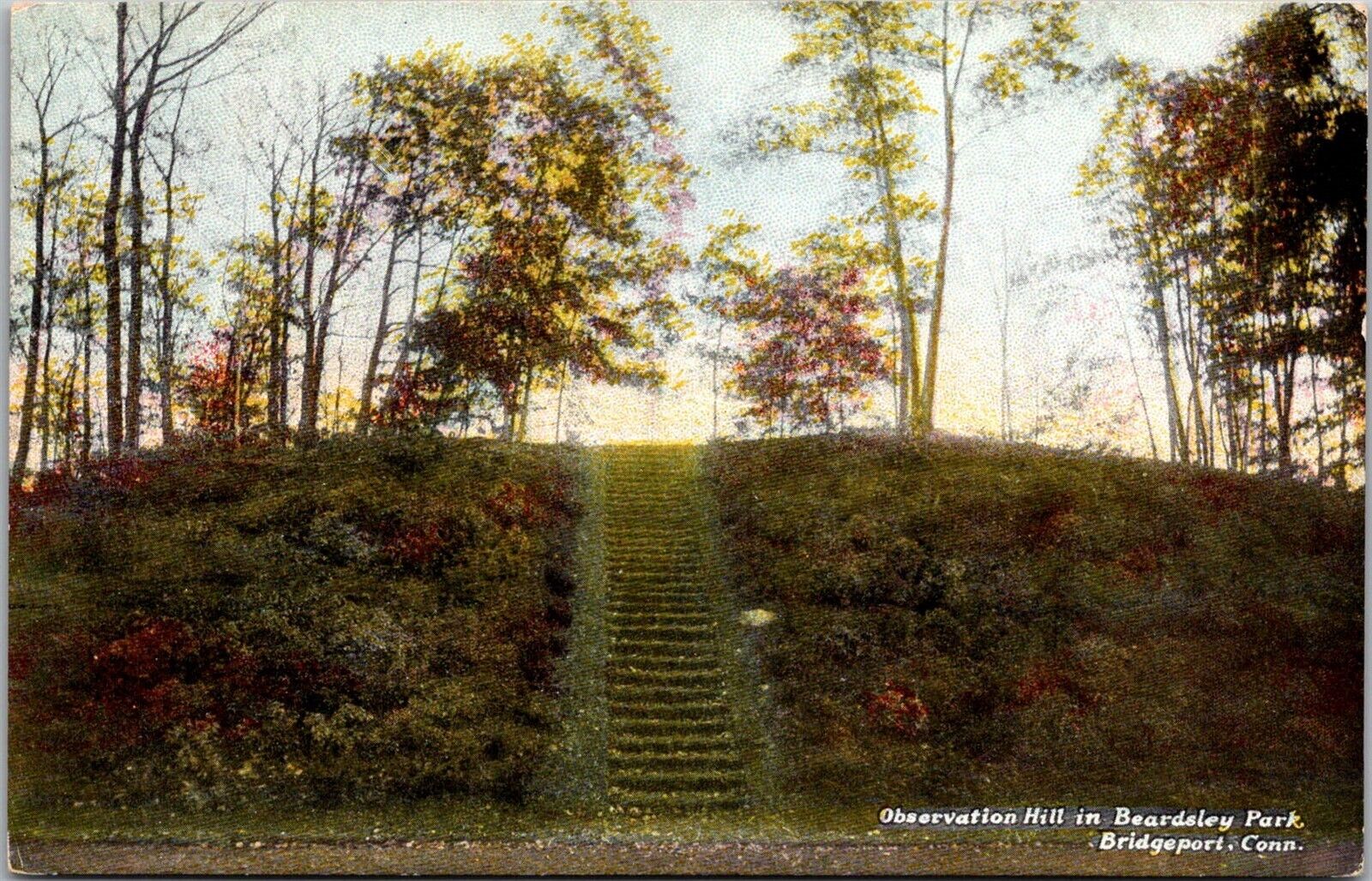 Steps Up to Observation Hill, Beardsley Park, Bridgeport CT Vintage Postcard T61