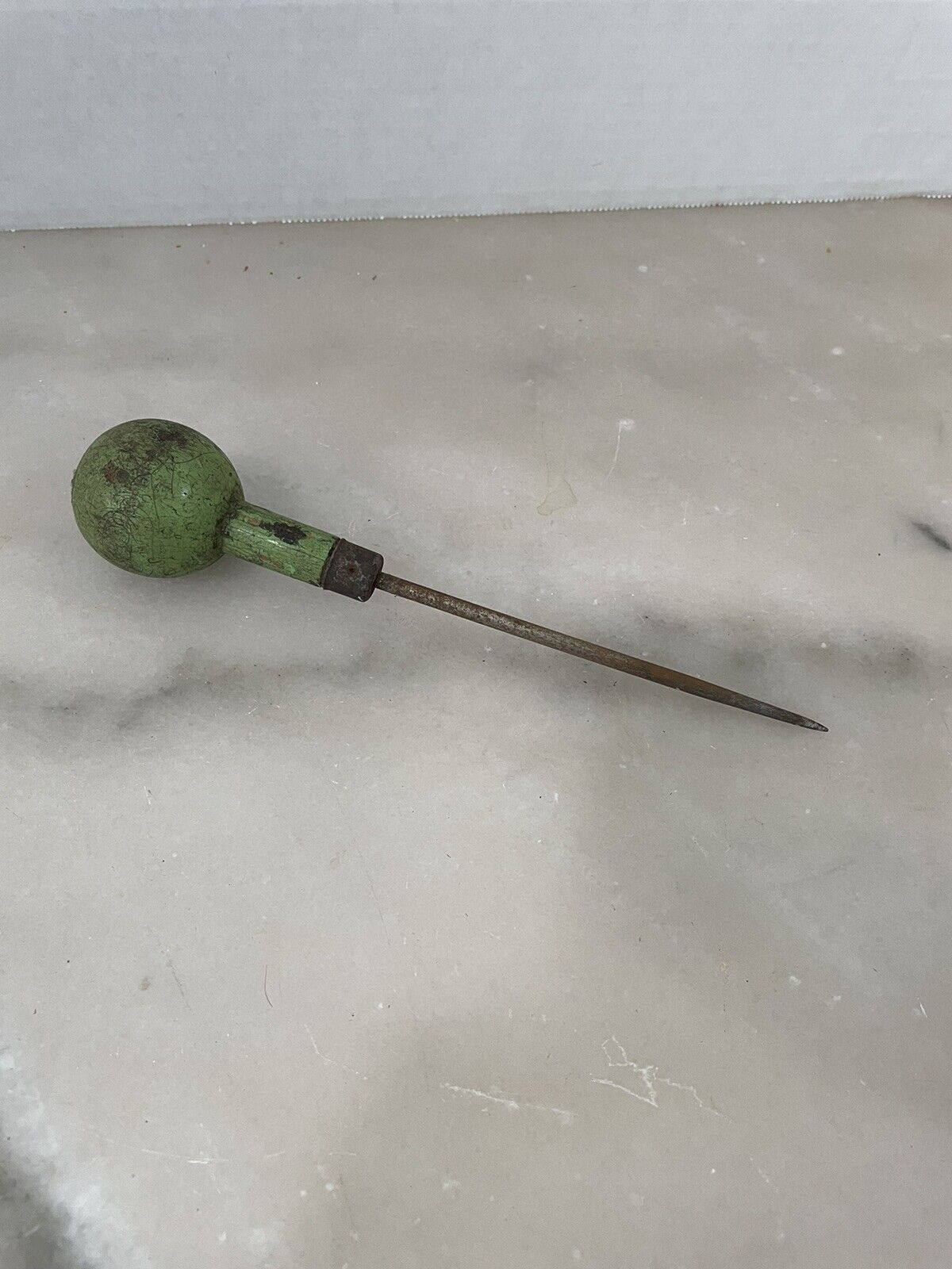 Vintage Awl Tool with Green Wood Handle