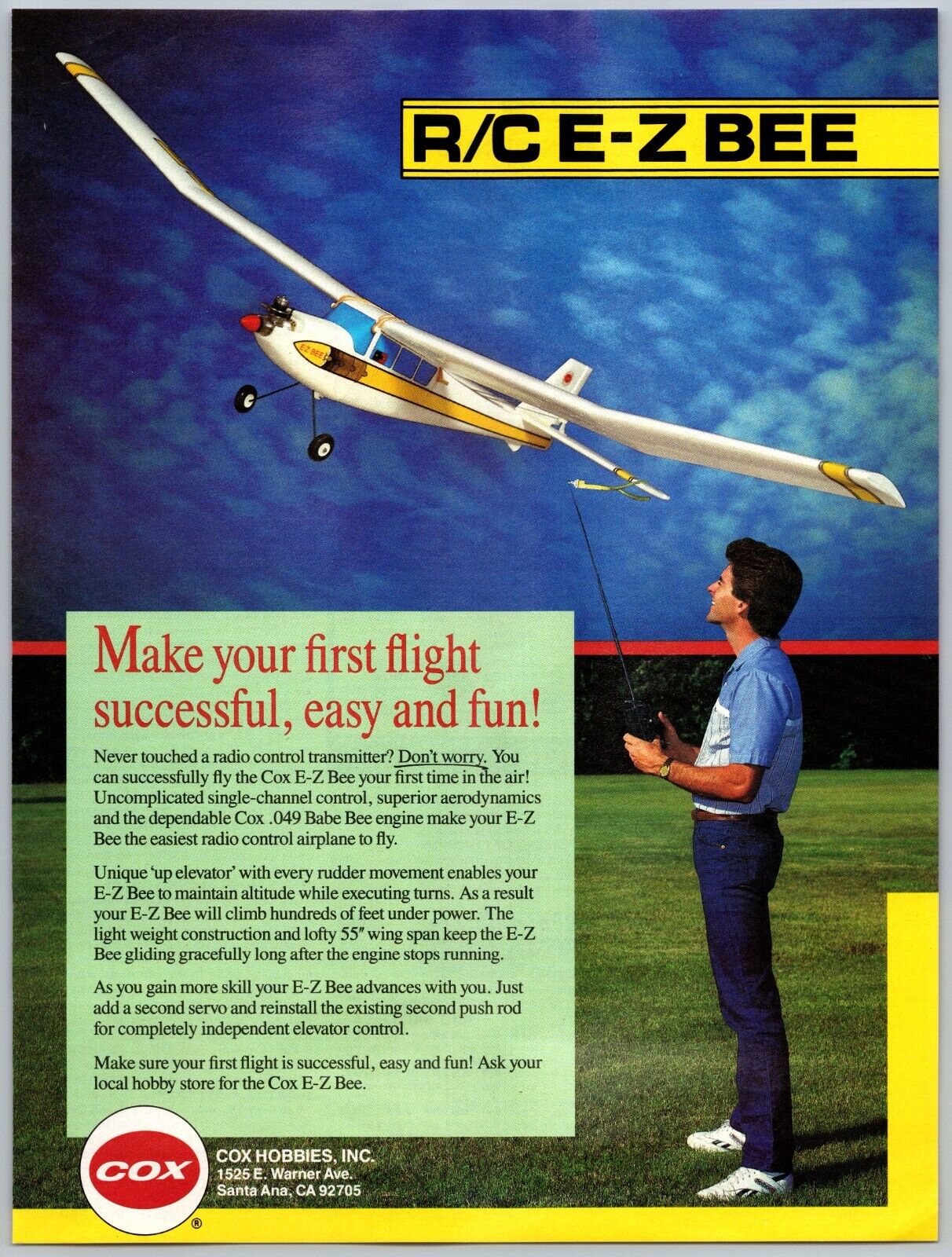 Cox Hobbies Inc. R/C E-Z Bee Model Plane Vintage June, 1988 Full Page Print Ad