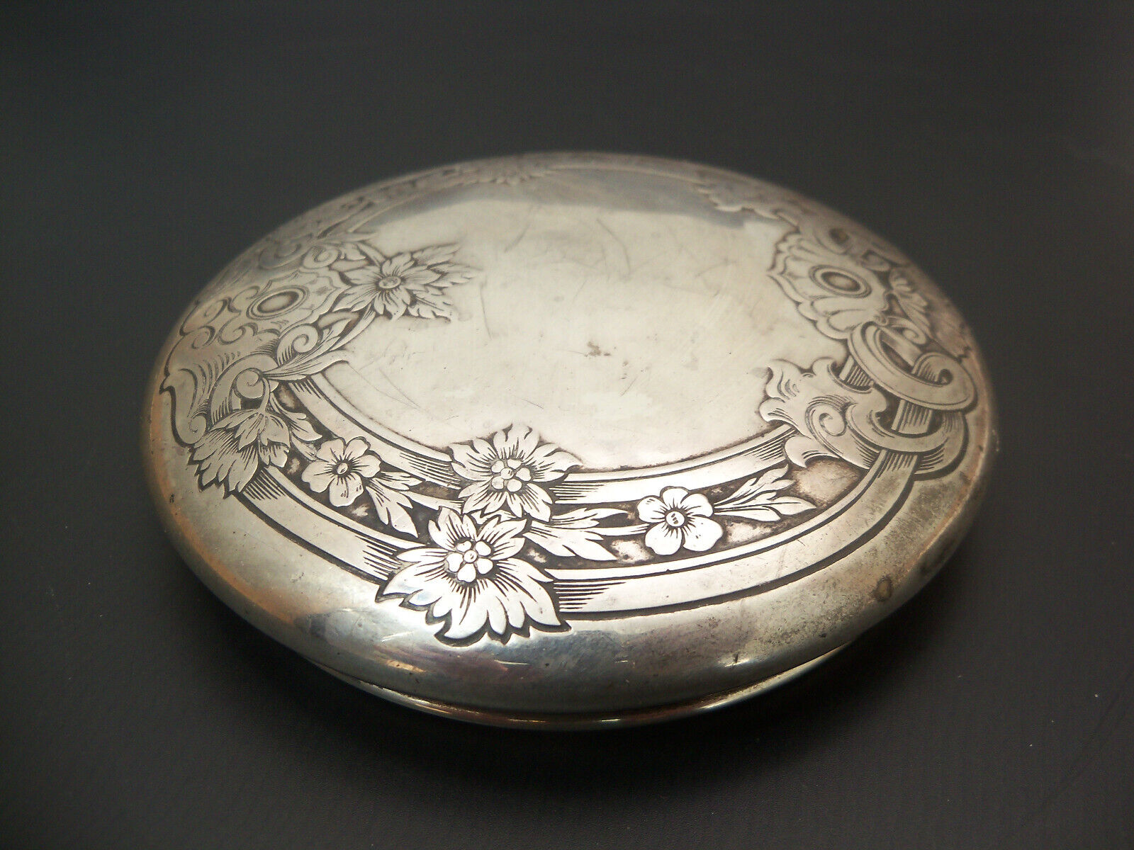 Art Nouveau Floral Gorham Sterling Silver Repousse Powder Jar Lid