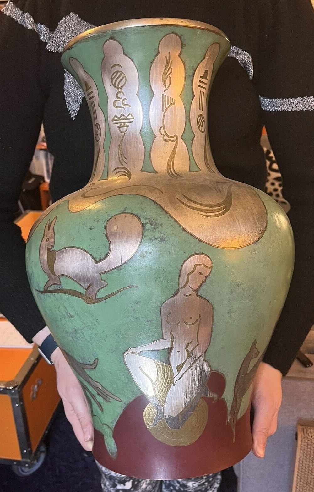 Large Antique Metal WMF IKORA - RUDOLF RIEGER Bauhaus Art Deco Vase Germany