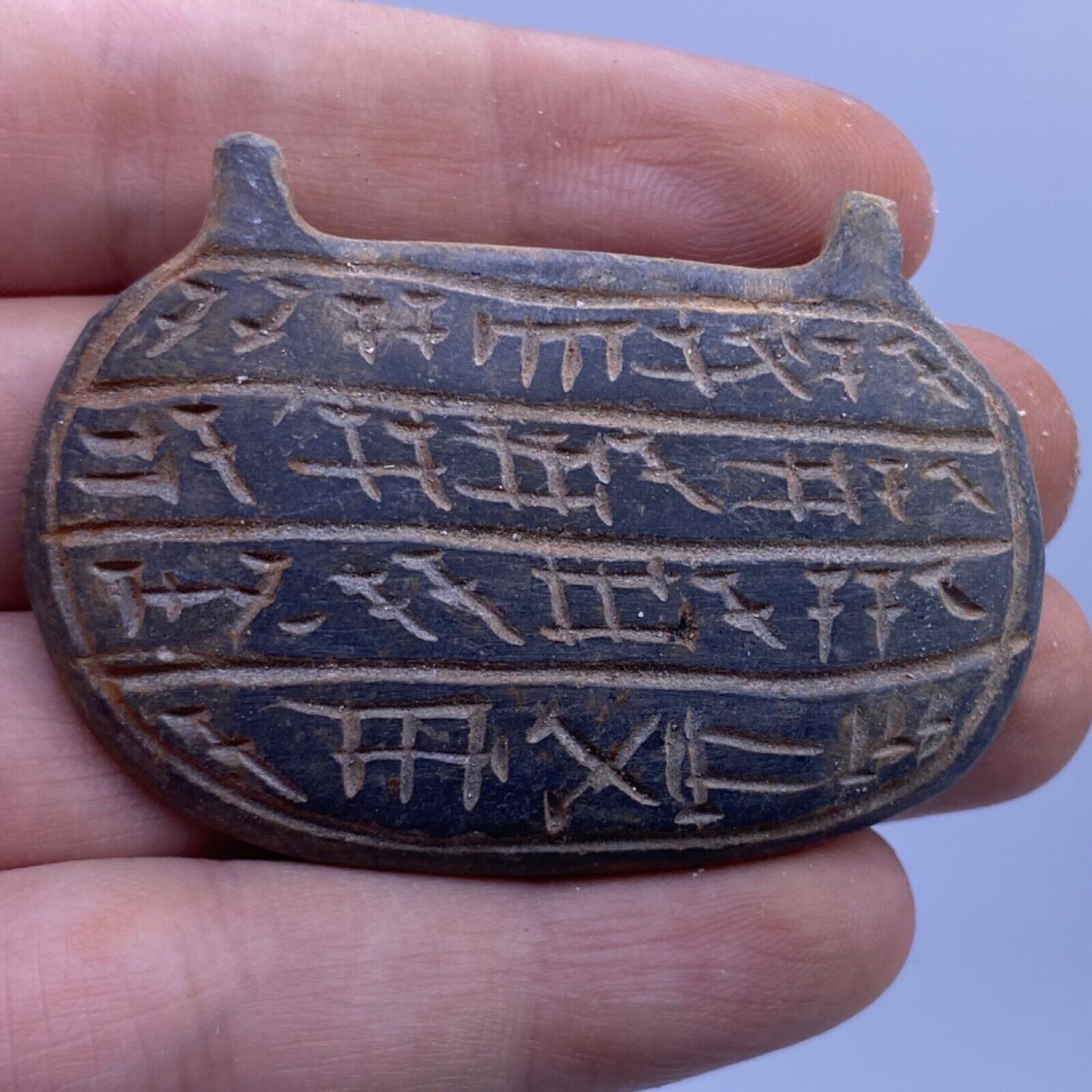 ANCIENT OLD NEAR EASTERN STONE PENDANT EARLY FORM OF WRITING
